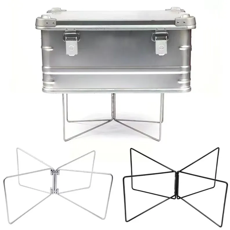 Camping Foldable Metal Stand Lightweight Carbon Steel Stand Stainless Steel Storage Box Shelves for Outdoor Picnic Accessories