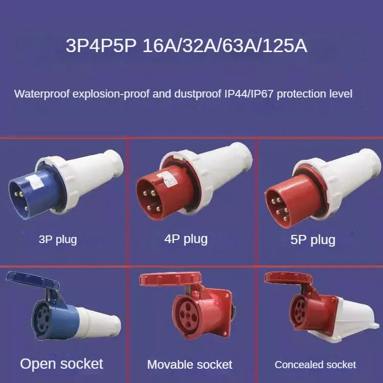 5/10 PCS Industrial Plug 3P/4P/5P Electrical Connector 16A/32A/63A/125A IP44/IP67 Wall Mounted Socket Panle Mounted Socket