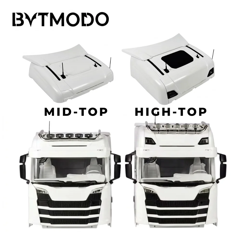 Medium Roof Cab Shell Kit with LED Light Board Body Parts for 1/14 Tamiya Scania RC Tractor Truck Vehicle Decoration Accessories