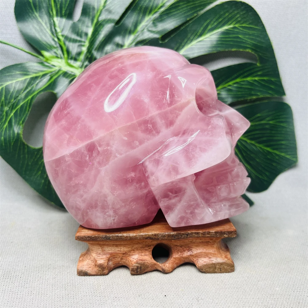 Mozambique Rose Quartz Hand-carved Skull Energy Home FengShui Decoration Meditation Meaning of life Prayer Crystal Stone Healing