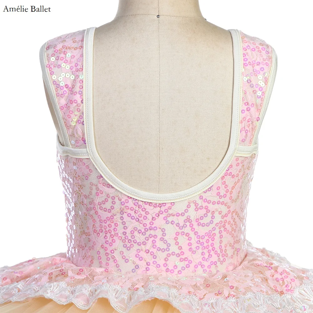23025 corpete de elastano de lantejoulas rosa com saia tutu de tule marfim, fantasia de balé infantil para meninas, performance de palco, roupa de dança