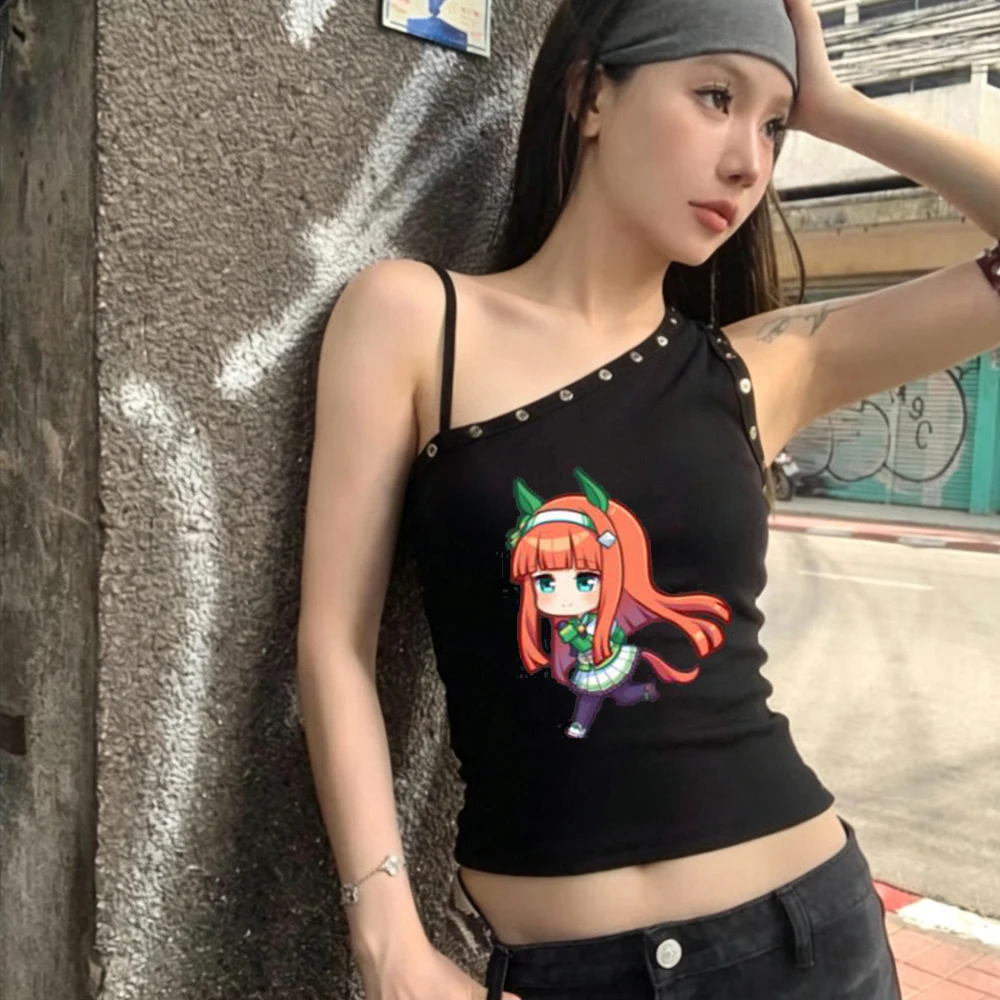 Camiseta corta Umamusume para mujer, ropa urbana vintage de los años 2000, camiseta gráfica con meme, moda coreana barata, anime japonés