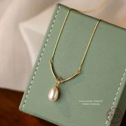925 Sterling Silver French High Quality Freshwater Pearl Pendant Necklace for Women Temperament Wedding Jewelry Accessories