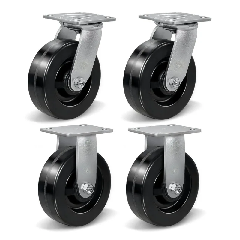 

Heavy Duty Industrial Caster Wheels 6 x 2 with 2 Rigid 2 Swivel Non-Marking Phenolic Set of 4 Pack 4800 lbs Capacity