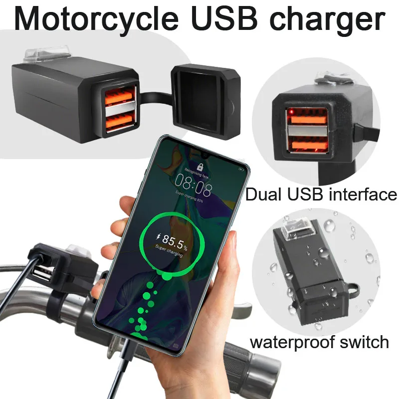 Electric bike handlebar waterproof multifunctional car USB charger motorcycle modification smartphone fast charging interface