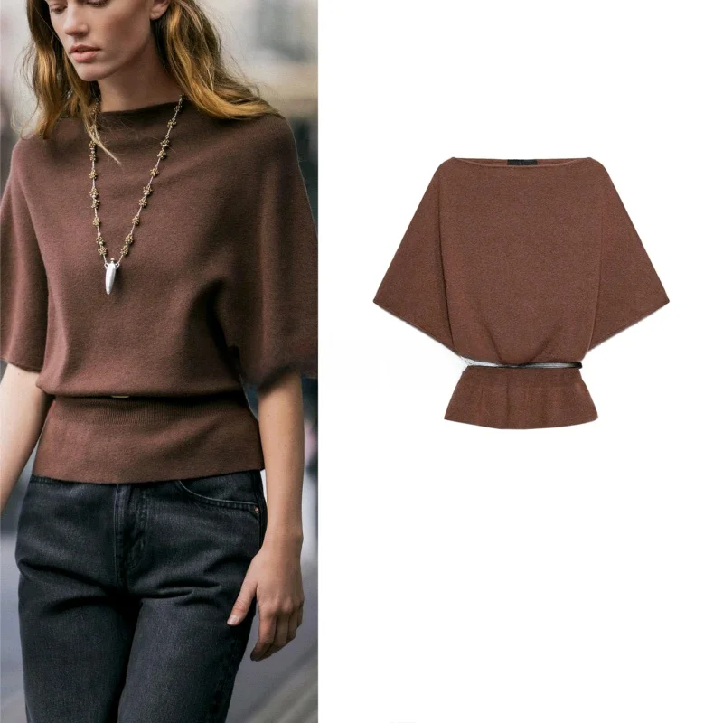 

Женский вязаный топ ort Sve на одно плечо, закрывающий талию, с многослойным декором, полиэфирное волокно, свободный крой, повседневный крой