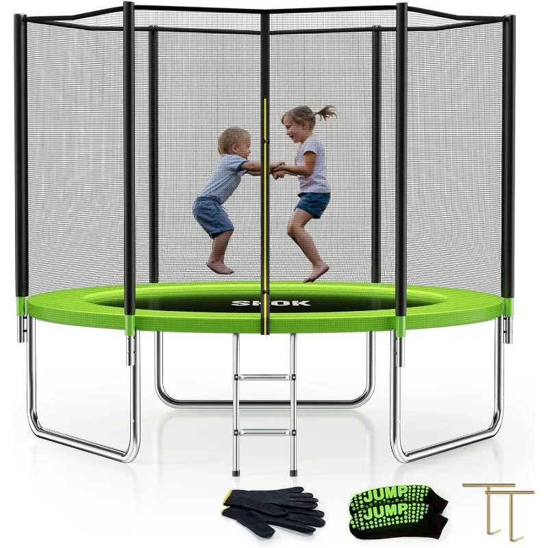 

SKOK Trampoline 8FT Trampolines with Enclosure Net, 400LBS Outdoor Trampolines,Apple Green