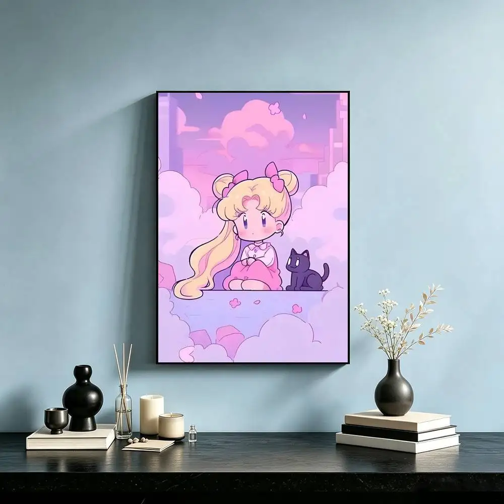 S--Sailor-s M-Moons Cartoon  Poster Waterproof Wall Art Sticker For Bar Living Room Vintage Decor High Quality Print Gift