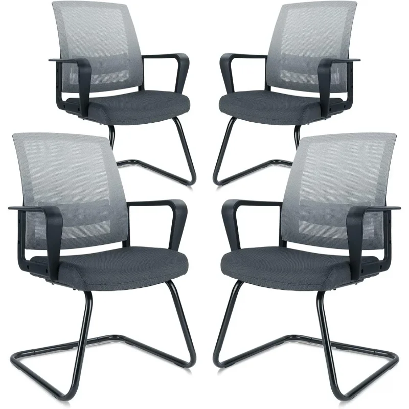 Silla de invitados de oficina con soporte Lumbar y espalda media, malla espacial, Serie de rejilla de aire para sala de conferencias de recepción (gris-4)