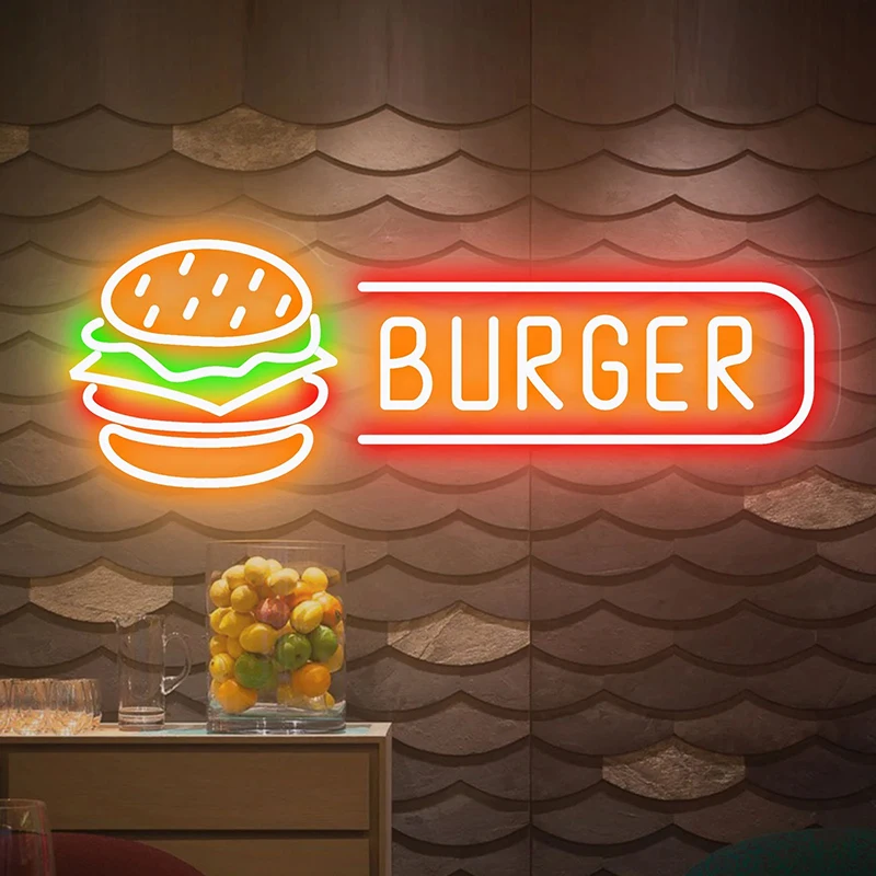 burger neon sign burger sinais led abertos hamburger wall art burger shop signage cozinha e restaurante decoracao presentes personalizados neon 01