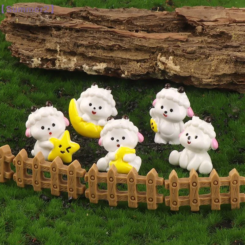 5Pcs Cute Mini Resin Sheep Figurines Adorable Cartoon Design Vivid Colors For Micro Landscape Home Decor〔Sum2〕