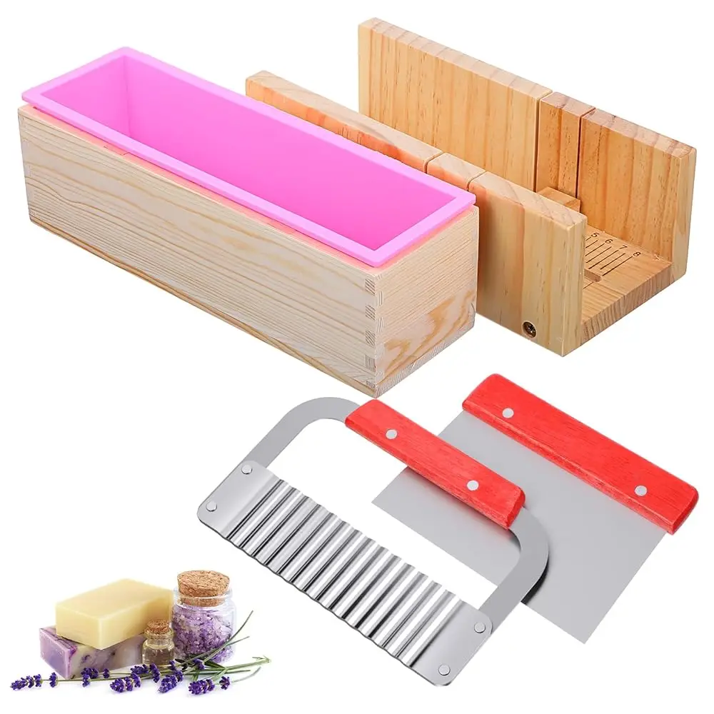 

Набор для изготовления мыла 42 унции, включает регулируемую деревянную коробку для нарезки + прямоугольную форму для мыла с деревянной коробкой, нержавеющая сталь