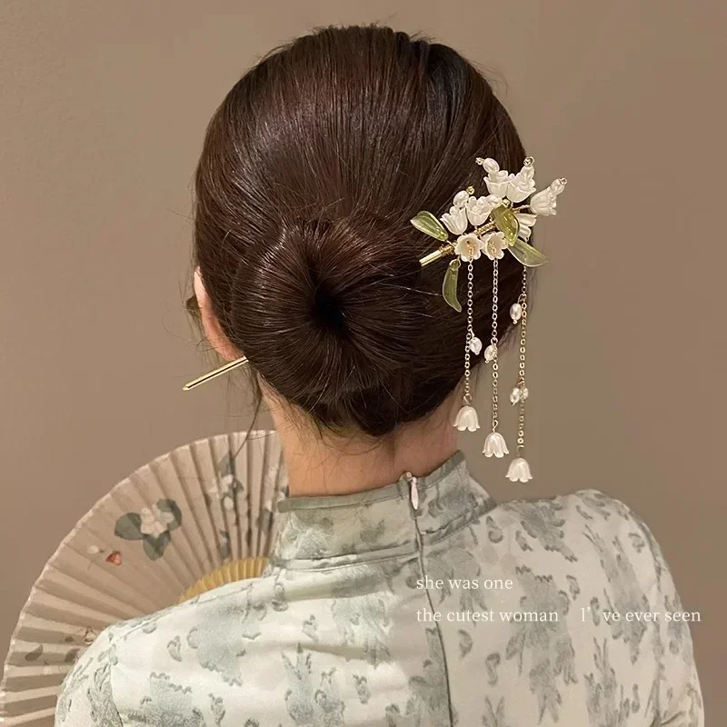 Chinese Style Retro Tassel Pearl Hair Stick Flowers Hairpin for Wedding Hair Accessories Charm Metal Hairpins Jewelry Women Girl