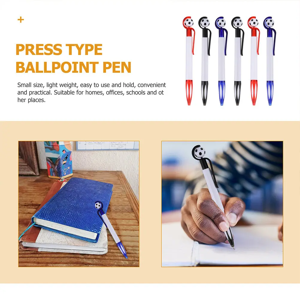 

6Pcs Plastic Ballpoint Pens Football Theme Smooth Ink Writing Pens for Daily Use Coloring Books Scrapbooking School Stationery