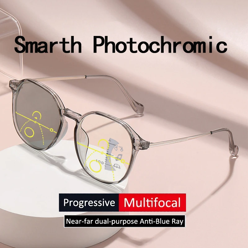 Multifokale Lesebrille mit lichtempfindlichen, farbwechselnden und blaulichtfilternden Eigenschaften für Männer und Frauen6080