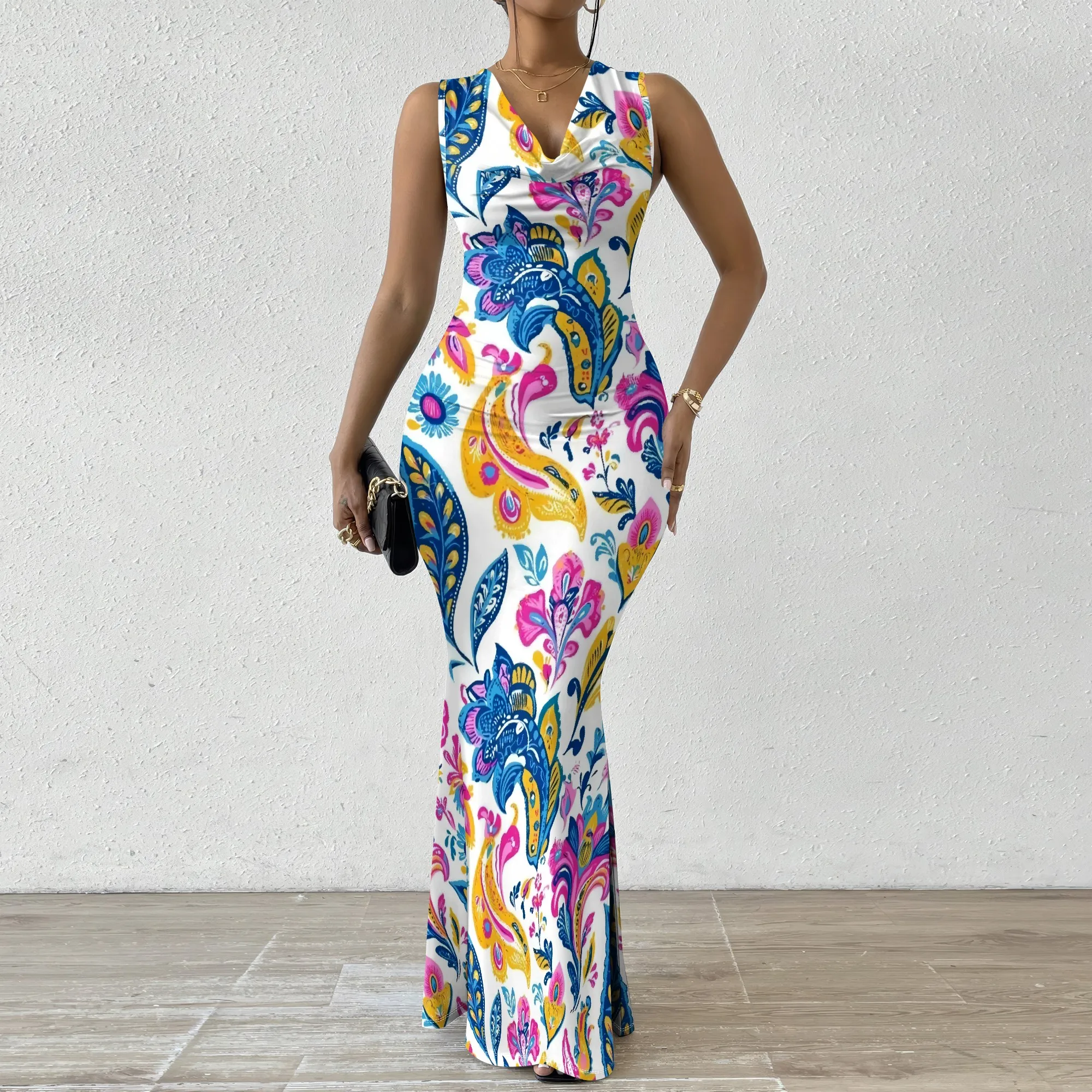 

Colorful Floral Print Bodycon Maxi Dress XS-2XL - Bright Dress for Spring Weddings, Garden Parties & Summer Events