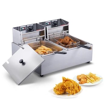 VEVOR-Fritadeira Elétrica Comercial, Fritadeira Elétrica Bancada com Cesta Dupla Removível, Cozinha e Restaurante, 24L, 3000W
