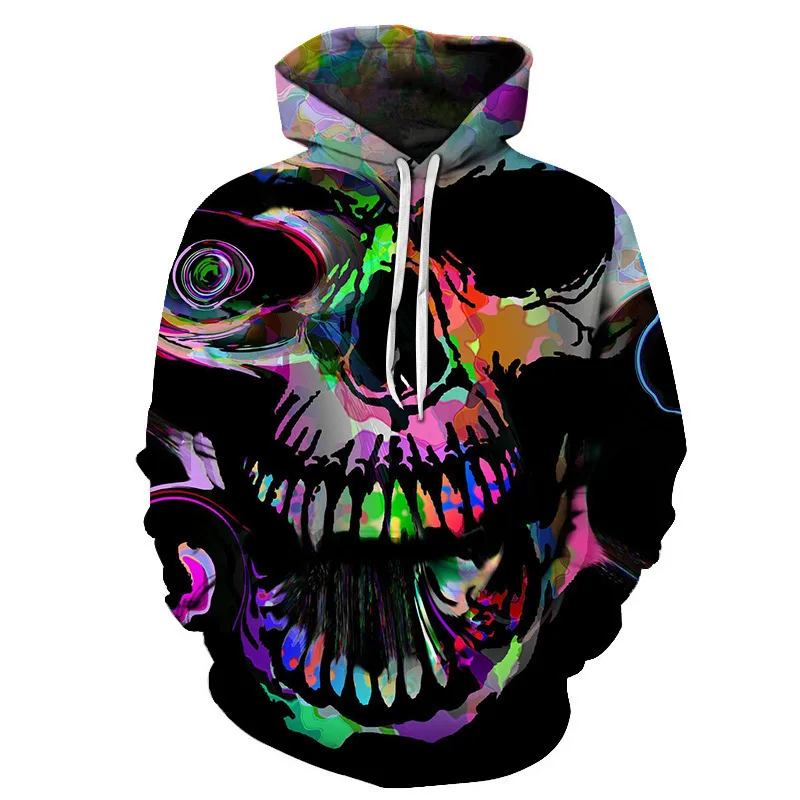 New Halloween Sweater Scary Skull Head Pumpkin 3D Digital Print Men's and Women's Autumn/Winter Hooded Hooded Sweater a01