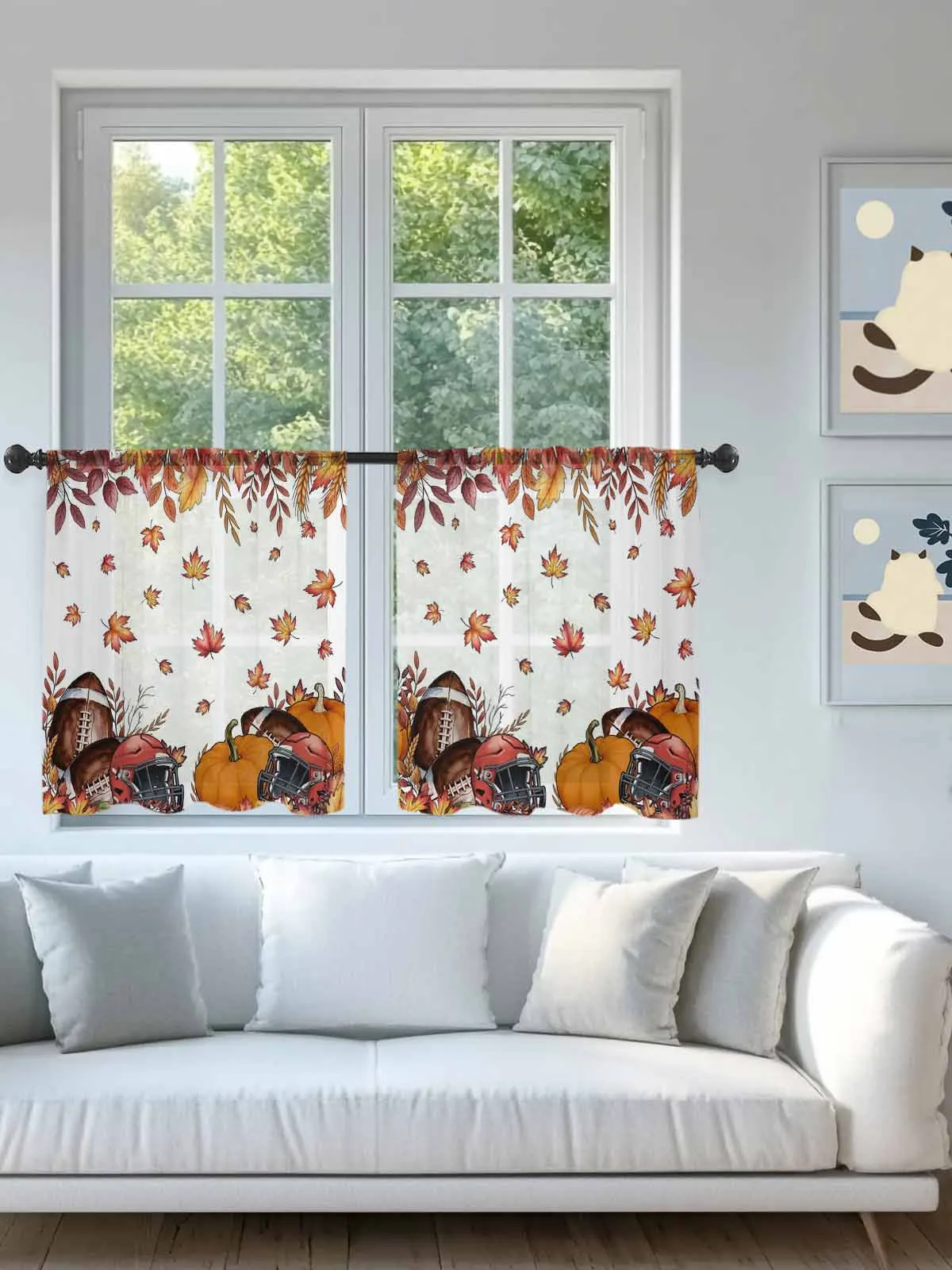 

Autumn Pumpkin Maple Leaf Sheer Voile Curtains for Living Room Window Treatment for Bedroom Kitchen Drapes