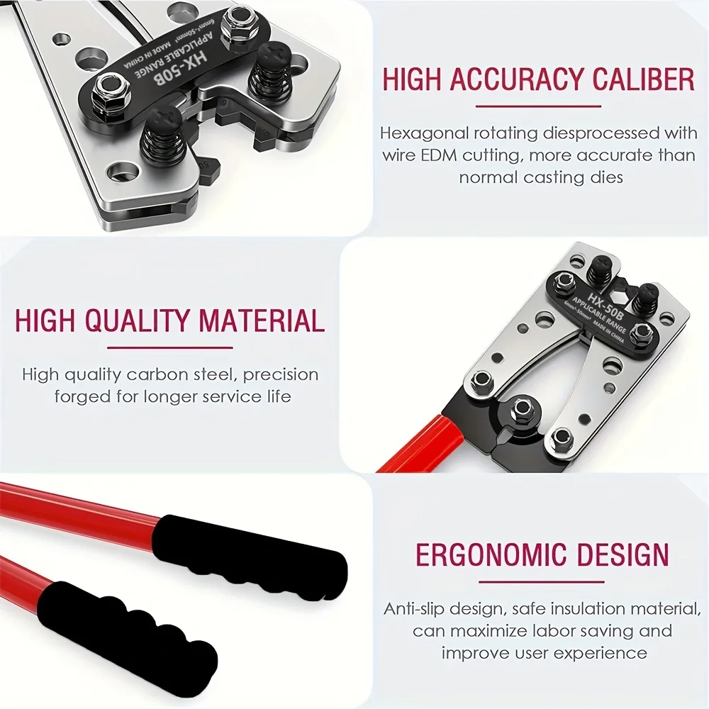 Battery Cable Lug Crimping Tool heavy-duty wire crimper with Cable Cutter and 60Pcs Copper Ring Terminals