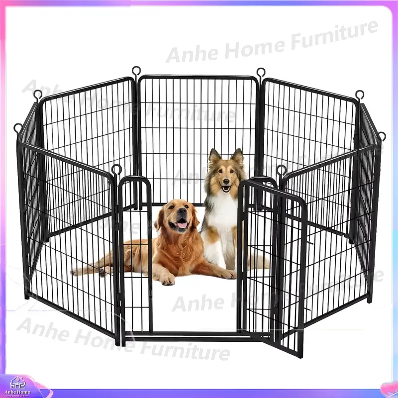 Heavy Duty 8 Panel Dog Playpen Indoor Outdoor Pet Exercise Pen Rust Proof Iron Metal Fence Puppy Crate Kennel Cage Enclosure