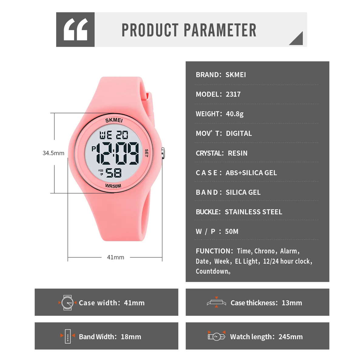 SKMEI jam tangan Digital Pria Wanita pelajar, jam tangan olahraga luar ruangan olahraga tahan air 5bar Stopwatch hitung mundur Alarm