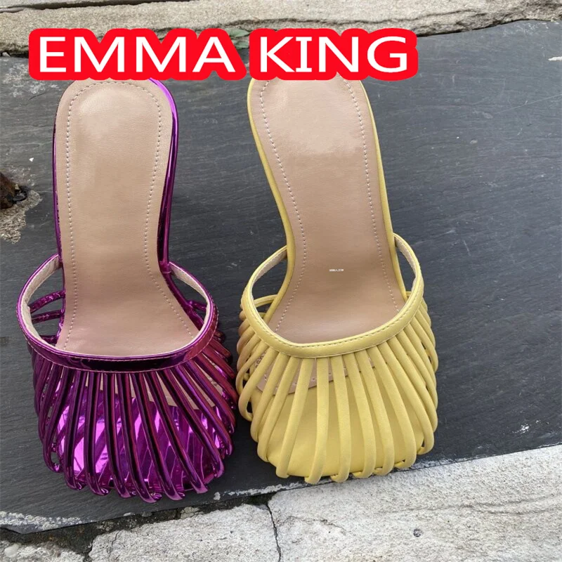 شباشب نسائية بكعب عالي بمقدمة مربعة 2024 جديدة بخيوط رفيعة بلون سادة صنادل صيفية مثيرة مقاس 46 #2