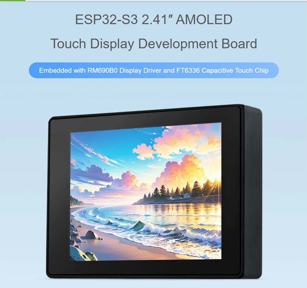 Waveshare ESP32-S3 2.41 Inch AMOLED Touch Display Development Board 600*450, 800 Brightness TouchScreen for Ardu IDE ESP-IDF
