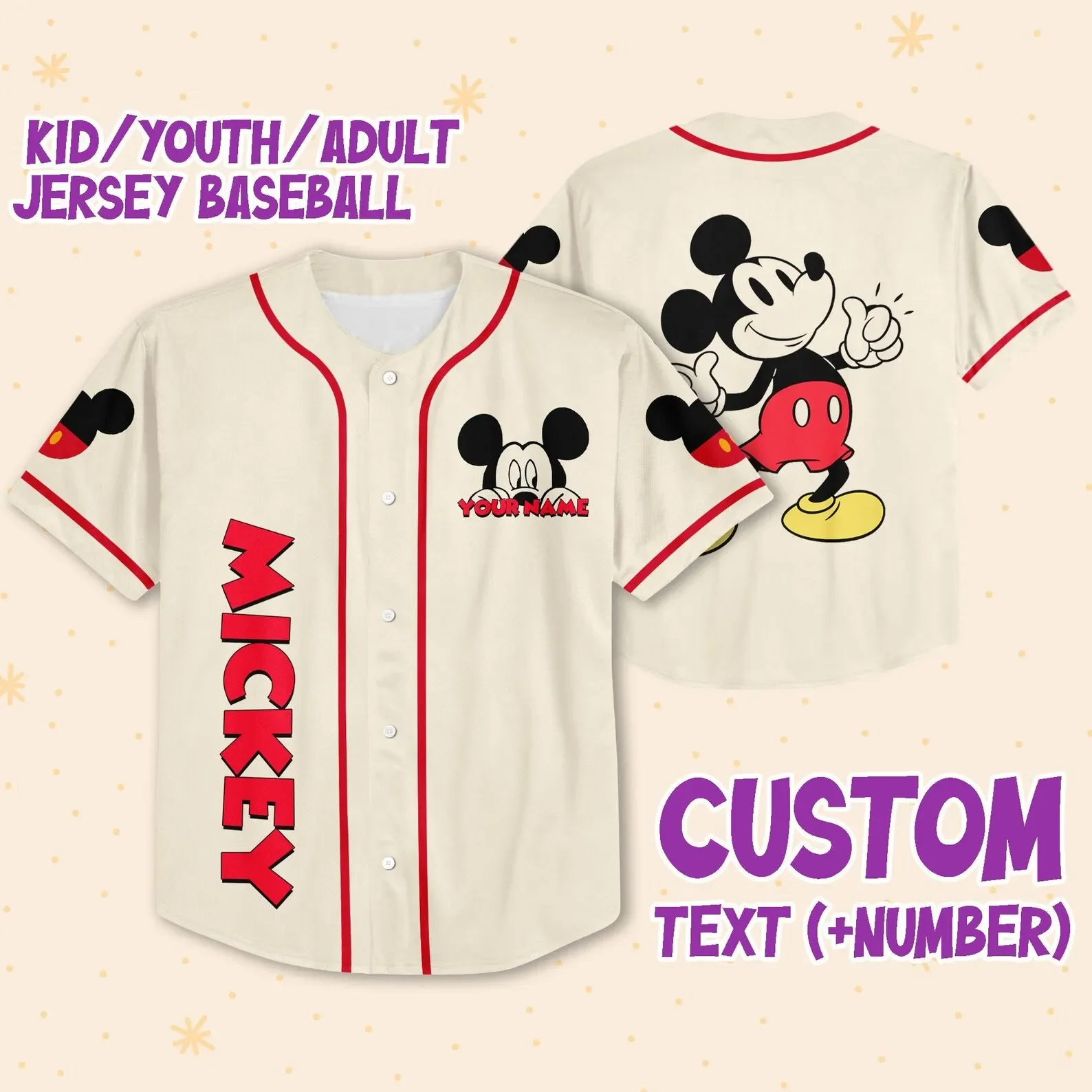 

Free Custom Name Mickey Mouse Baseball Jersey Men Women Kids Baseball Jersey Disney Short Sleeve Baseball Uniform Casual Shirt