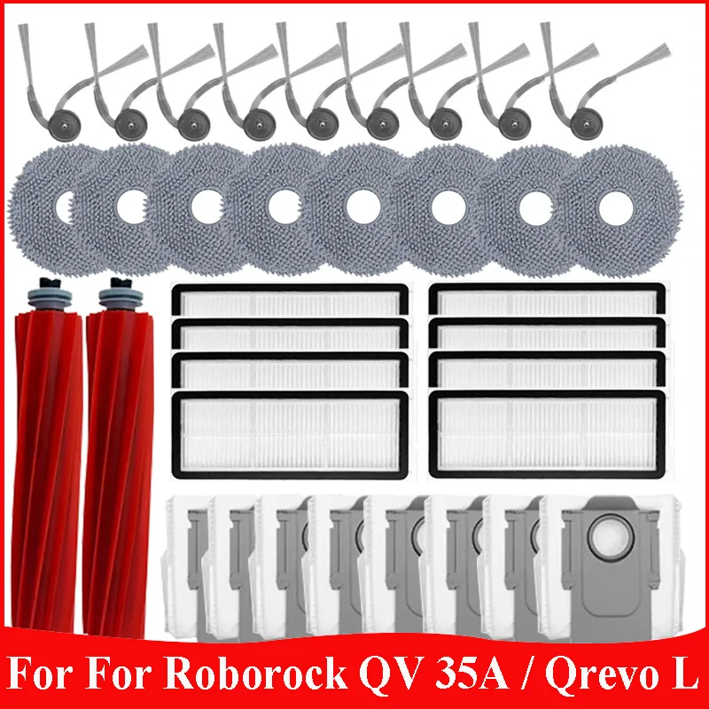 For Roborock QV 35A / Qrevo L / QR 798  / QR 598 Robot Vacuum Cleaner Accessories Main Side Brush Hepa Filter Mop Cloth Dust Bag