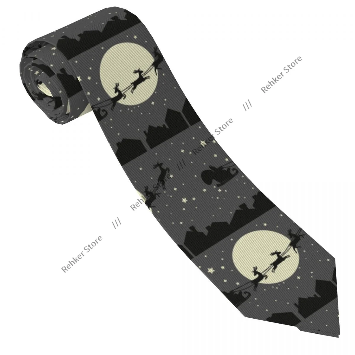 Mens Tie Classic Skinny Santa Claus Riding In Sleigh With Harness Neckties Narrow Collar Slim Casual Tie Gift
