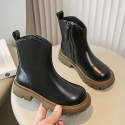 Autumn Winter New 2023 Kids Fashion Boots Children's Waterproof Non-slip Warm Zipper Leather Boots Baby Girls Casual Shoes