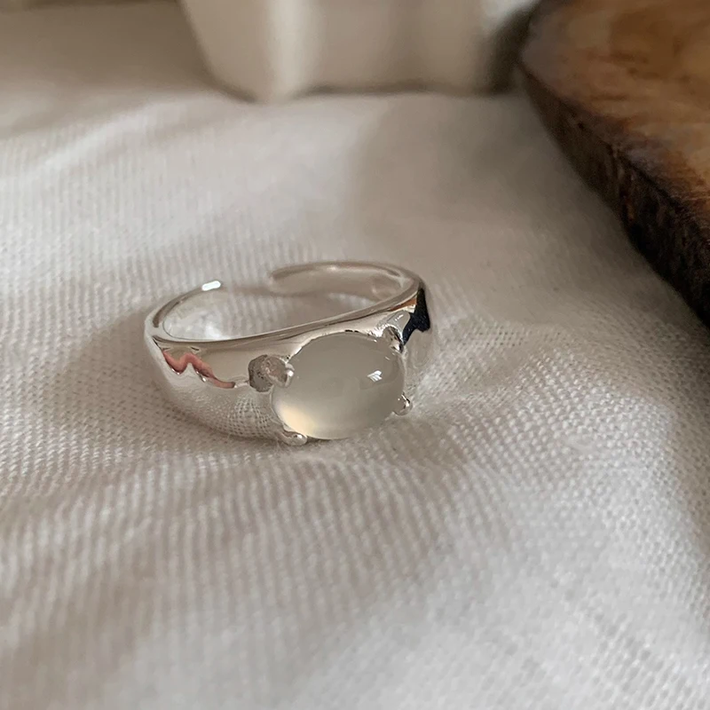 VENTFILLE 925 Sterling Silver Ring for Women Chalcedony Design Simplicity Wide Punk Opal Jewelry Gift Dropship Wholesale