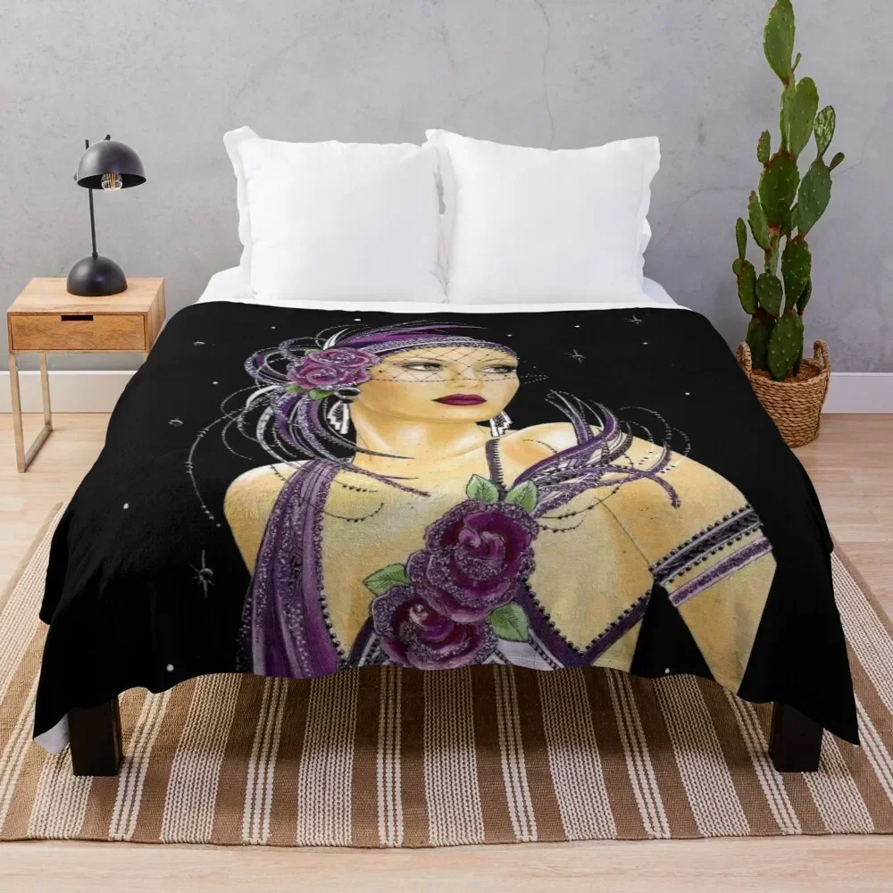 

FLAPPER : Vintage 1930 Art Deco Print Throw Blanket Reusable Durable Soft Blanket for All Seasons