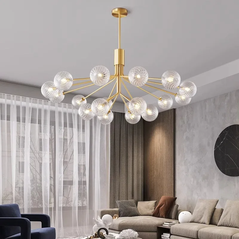 Black/Gold All Copper LED Glass Pendant Light, Lustre Living Room, Dining Room Home Ceiling Lighting Decorative Ceiling Lights.