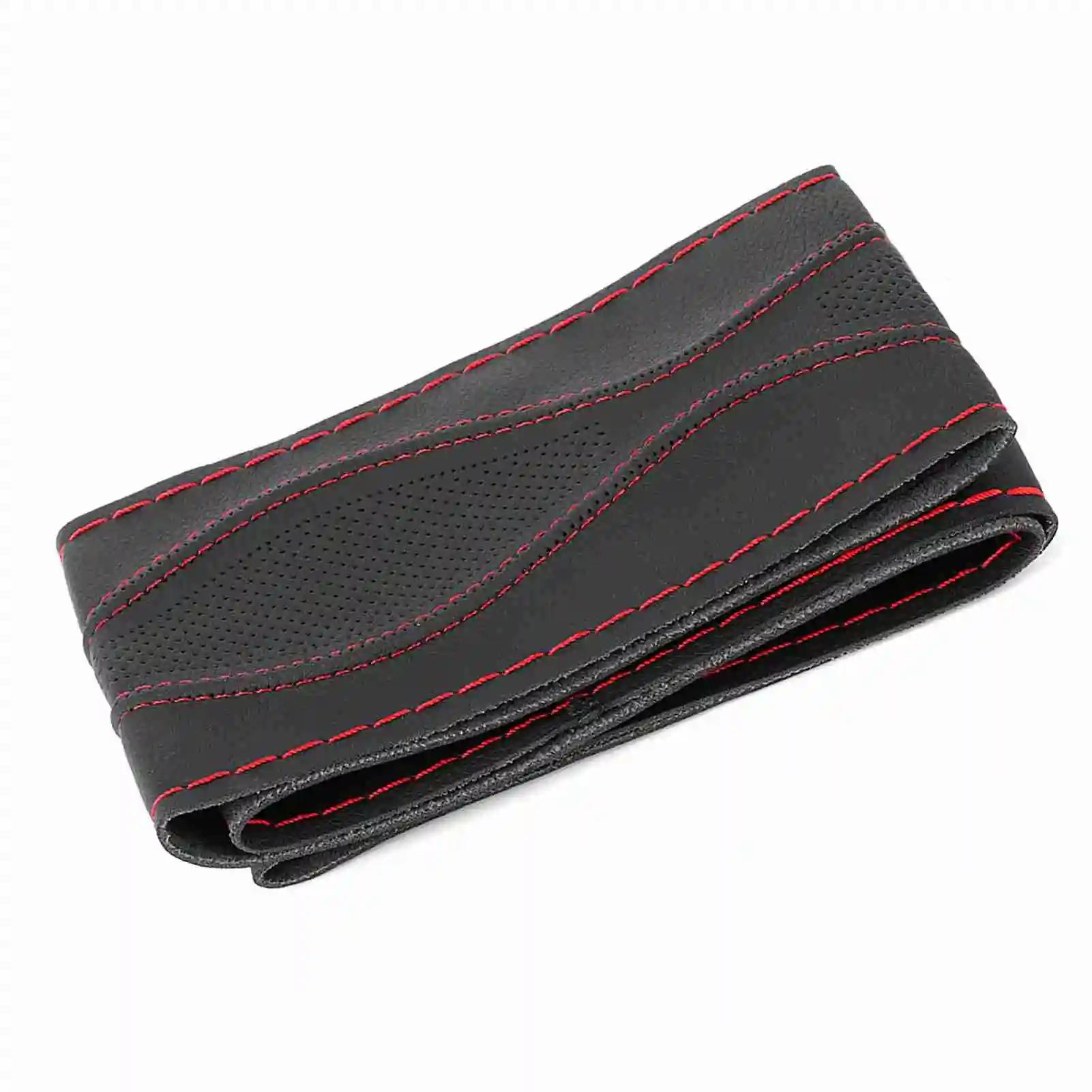 ZK20 38cm/15in Leather Steering Wheel Wrap Cover Hand Stitching Embossing with Needle and Thread UniversalBlack Red