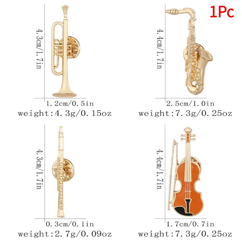 1Pc Symphony Orchestra Badge Funny Musical Instruments Enamel Brooches Trumpet Clarinet Saxophone Violin Shaped Golden Pins.
