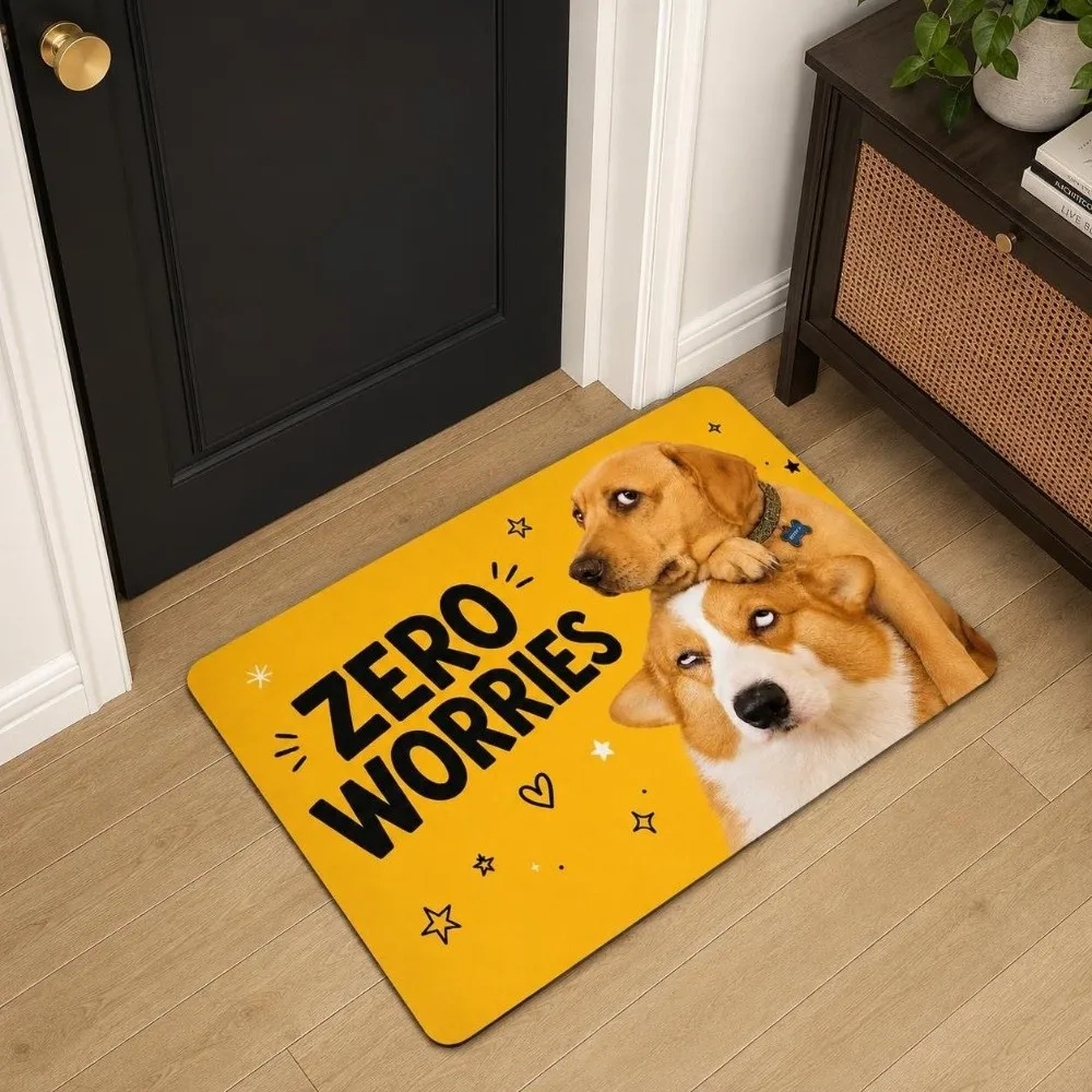 Durable Pet Themed Cartoon Dog Doormat Diatomite Absorbent Funny Print Floor Mat Lifelike Washable Bath Rug Entrance Corridor