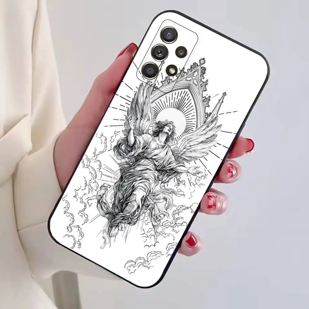 Middle Ages Retro Angel Phone Case For Samsung S25,S24,S21,S22,S23,S30,Ultra,S20,Plus,Fe,Lite,Note,10,Black Cover
