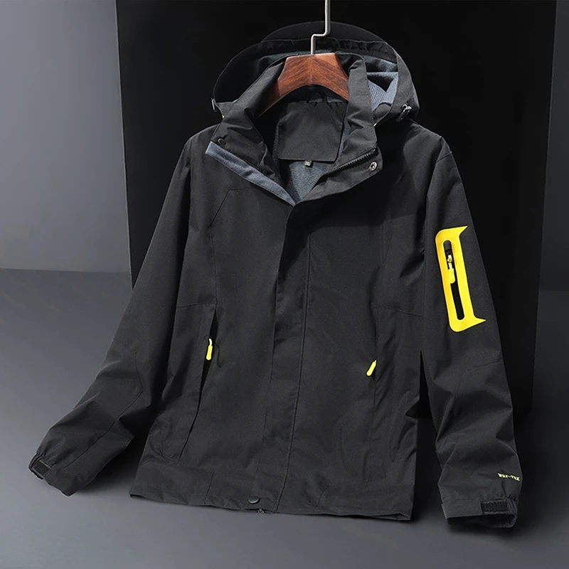 Spring New Men's Outdoor Sports Jacket Detachable Cap Windproof Waterproof Patchwork Jacket Loose Casual Comfortable Top