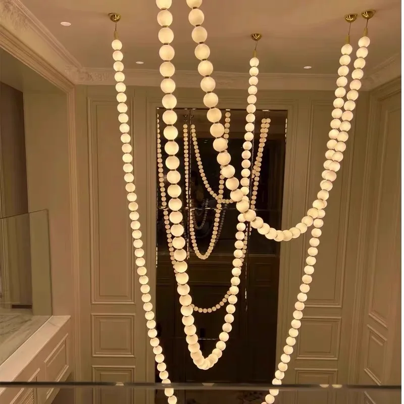Pearl Necklace Chandelier Designer Bar Cafe Showroom Model Window French Living Room Lamp