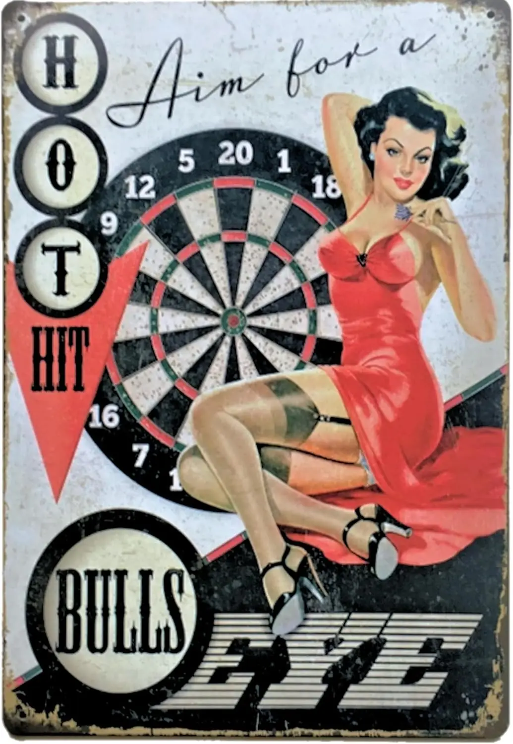 AshBro Vintage Tin Signs Bulls Eye Vintage Bar Decoration Aim for an old signs Bullseye Metal sign Perfect Bar Signs and Beer ac