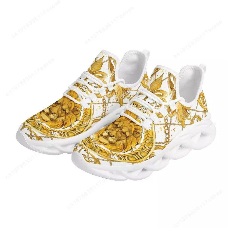 Luxury Golden Floral Women Hot Sale Sneakers Soft Outdoor Sport Platform Couple Casual Flat Holiday Shoes Dropship