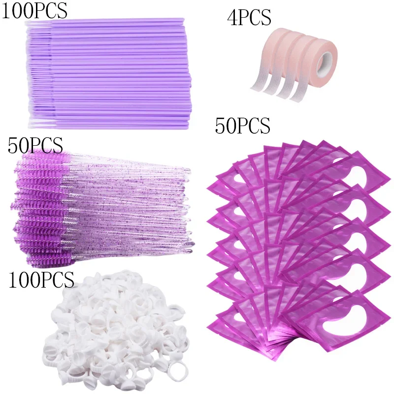 Ensemble de fournitures d'extension de cils, Micro brosse, bande, anneau de colle, tampon pour les yeux, applicateur de Mascara jetable, outil pour cils, vente en gros