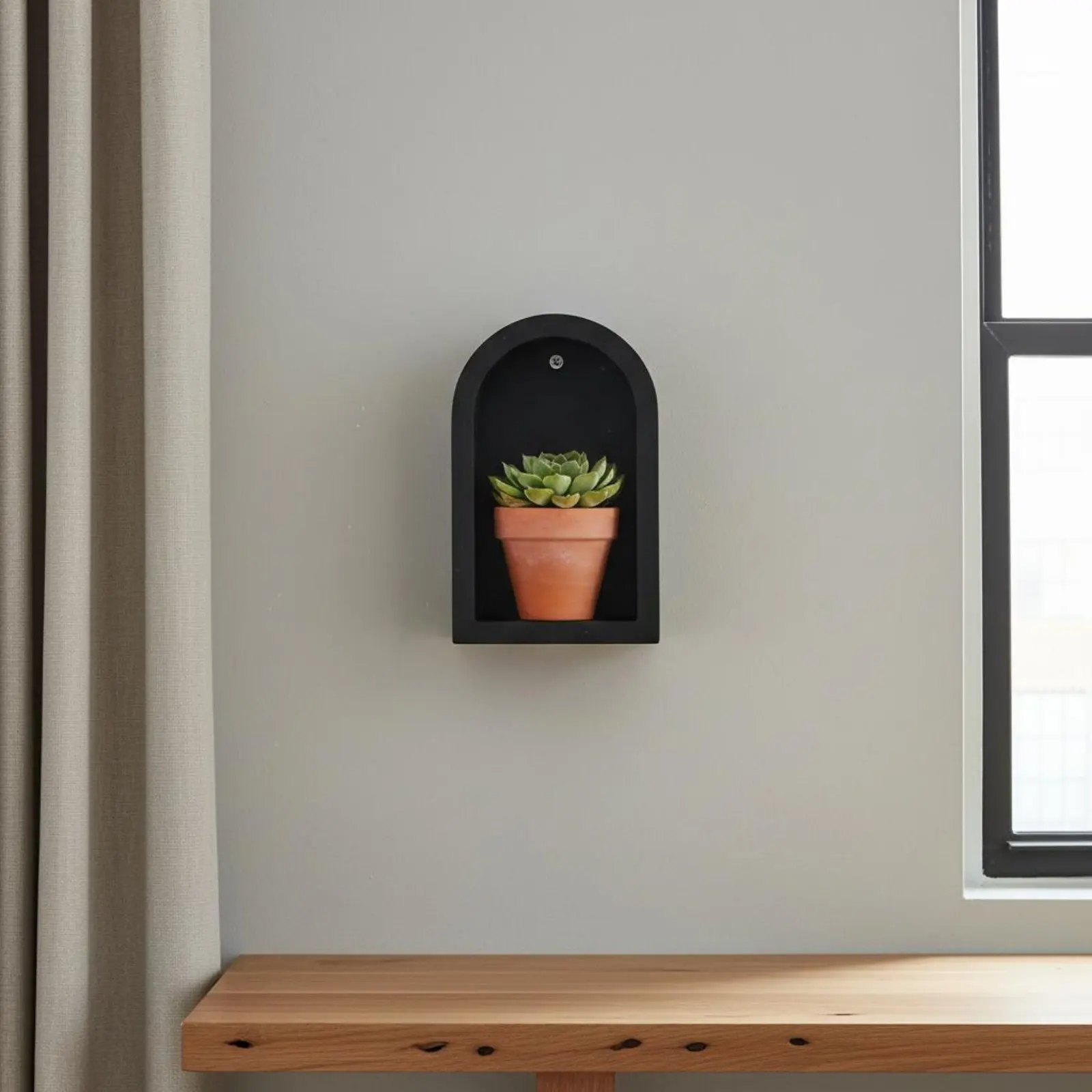 

3 Pieces Black Wooden Wall Shelf Minimalist Arched Wall Shelf Home Decor Space Saving Solid Wood for Bedroom