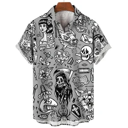 Men's Summer Floral Oversized Hawaiian Short Sleeve Shirt Y2k Casual Goth Custom Human Elements Street Style Original Clothing