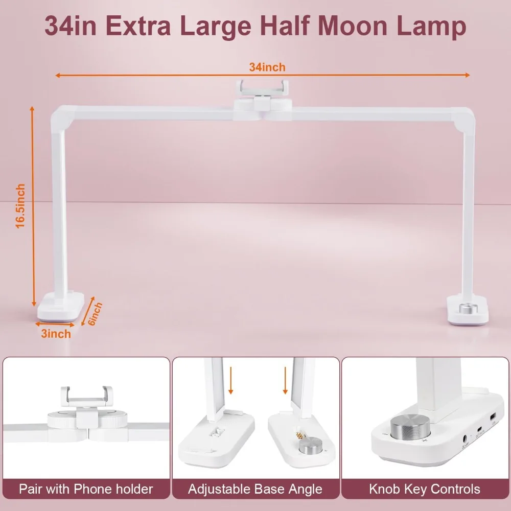 LED-Schreibtischlampe mit einstellbarer Helligkeit, 34-Nägel-Tech-Licht und Telefonhalter, 0–100 % Dimmung, 3000 K–6000 K Farbtemperatur