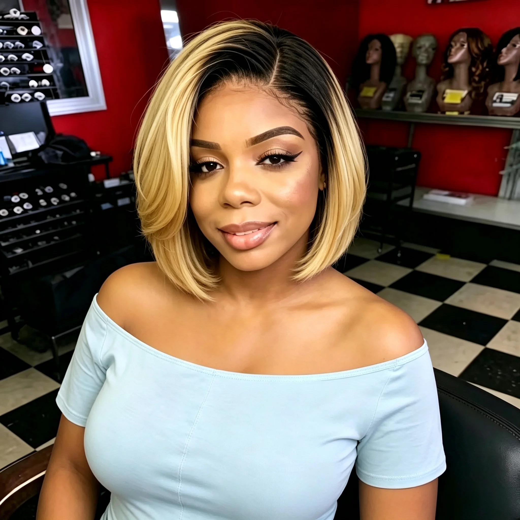1B/27 Ombre Short Straight Pixie Bob Human Hair Wig 13X4 Lace Frontal 180% Density for Women Daily
