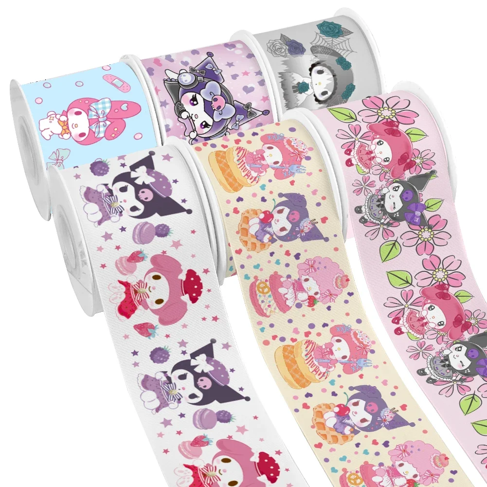 10 Yards Popular Sanrio Cartoon Printed Ribbon Kuromi My Melody Grosgrain Satin Ribbon For Hairbows Decoration Materials