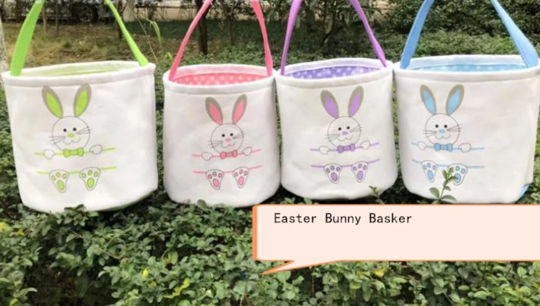 

50pcs/lot Holiday Decoration Easter Bunny Basket Gift Blank Canvas Easter Bunny Tail Bags High Quality Easter Bucket